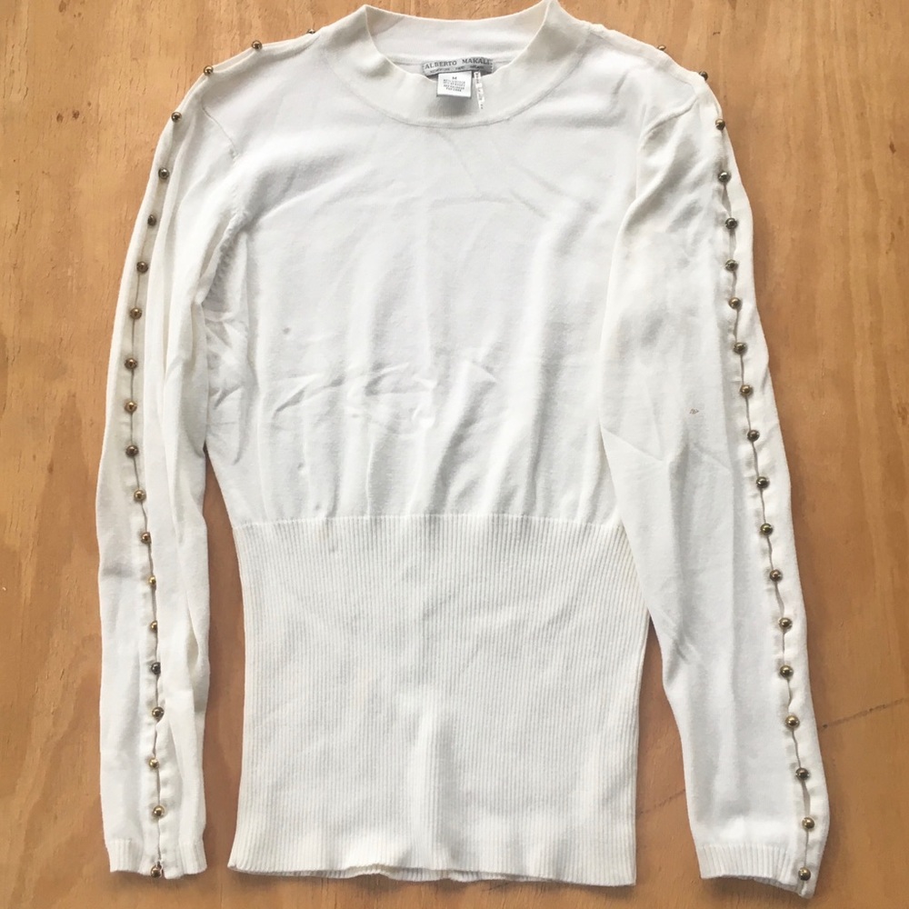Alberto Makali White Turtleneck Sweater with Studs